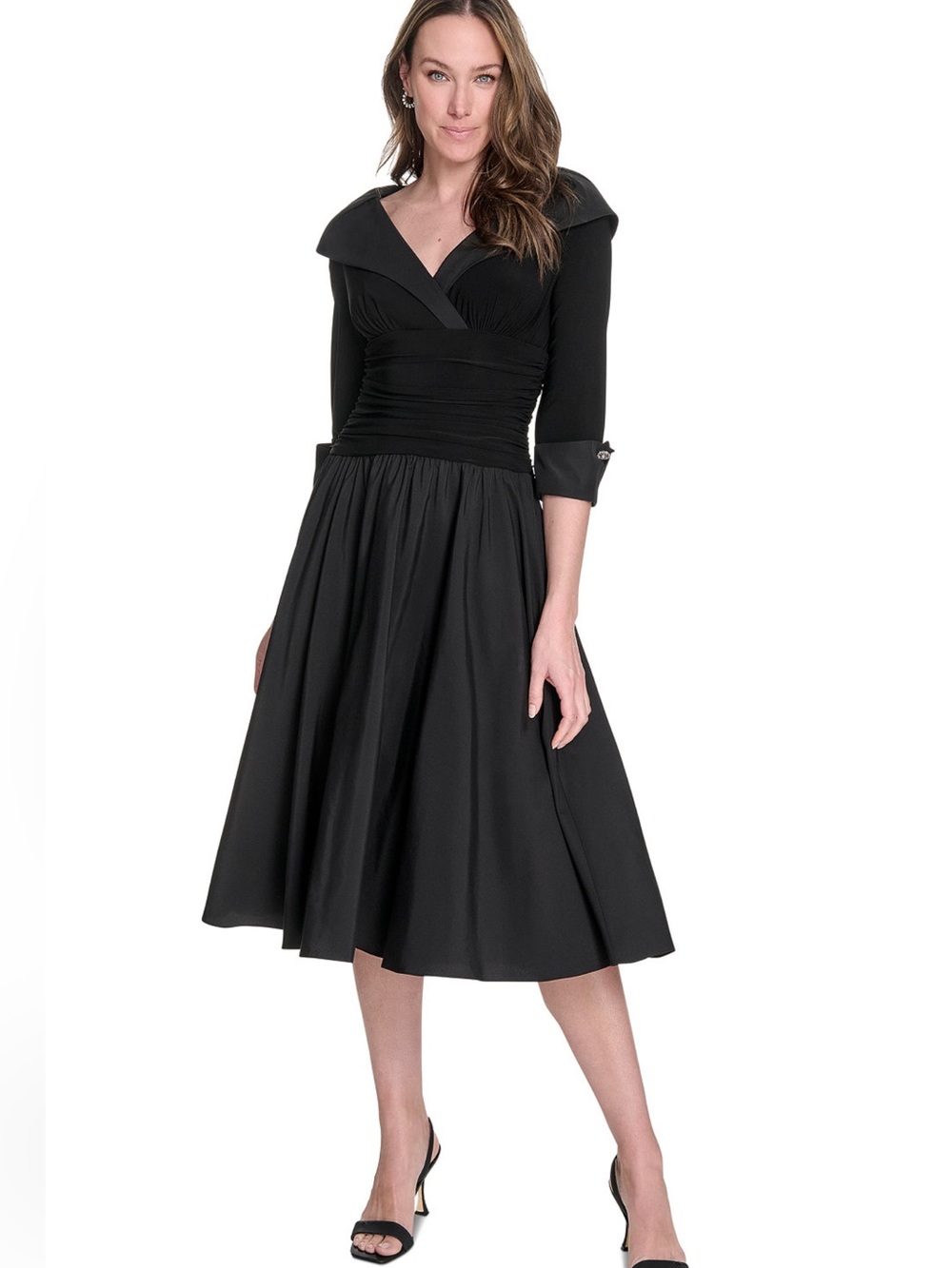 Jessica Howard Women's Mixed-Media Fit & Flare Midi Dress 18W